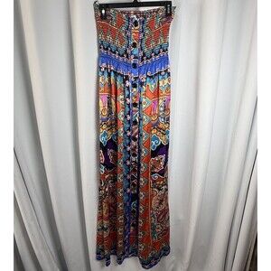 Vintage Cache 100% Silk Sleeveless Bright Multicolored Maxi Dress Sz M